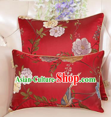 Chinese Classical Household Ornament Peony Pattern Red Brocade Back Cushion Traditional Handmade Waist Pillow