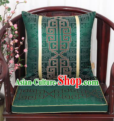 Chinese Classical Household Ornament Lucky Pattern Deep Green Brocade Back Cushion Cover and Armchair Mat