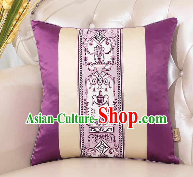 Chinese Classical Household Ornament Purple Brocade Back Cushion Traditional Handmade Throw Pillow