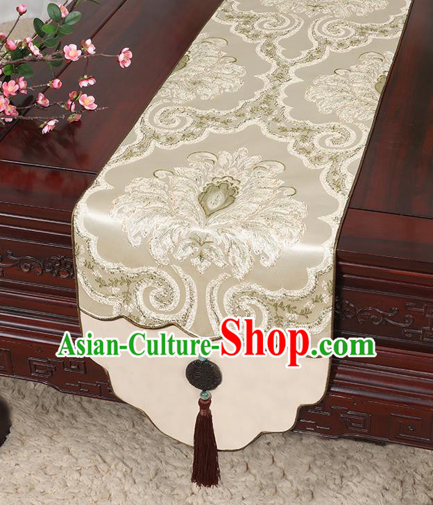 Chinese Classical Household Ornament Jade Pendant Tassel Brocade Table Flag Traditional Handmade Table Cover Cloth