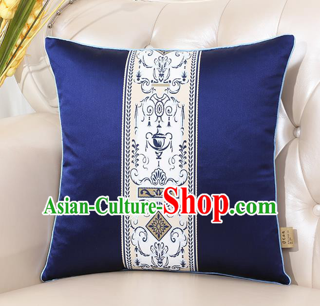 Chinese Classical Household Ornament Royalblue Brocade Back Cushion Traditional Handmade Throw Pillow