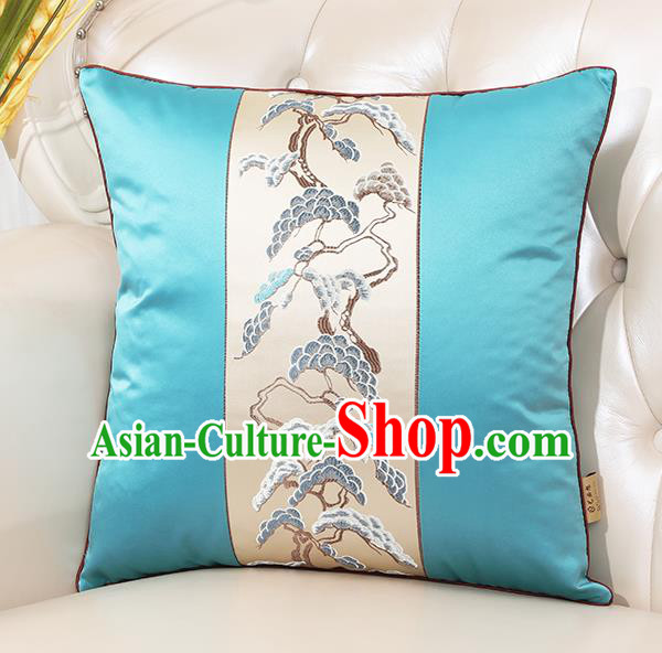 Chinese Classical Household Ornament Blue Brocade Back Cushion Traditional Handmade Throw Pillow