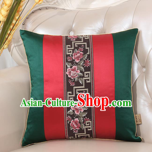 Chinese Classical Household Ornament Deep Green Brocade Back Cushion Traditional Handmade Throw Pillow