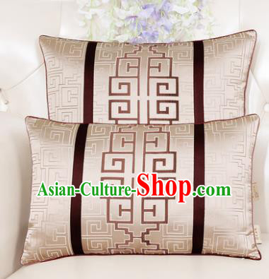 Chinese Classical Household Ornament Lucky Pattern Beige Brocade Back Cushion Traditional Handmade Waist Pillow