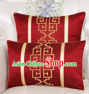 Chinese Classical Household Ornament Lucky Pattern Red Brocade Back Cushion Traditional Handmade Waist Pillow