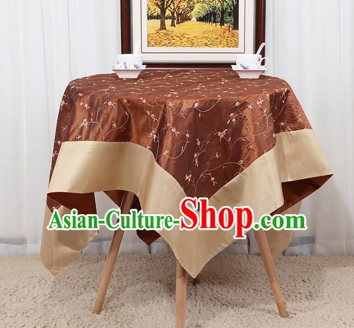 Chinese Classical Household Brown Brocade Table Cover Traditional Handmade Table Cloth Antependium