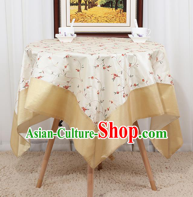 Chinese Classical Household White Brocade Table Cover Traditional Handmade Table Cloth Antependium