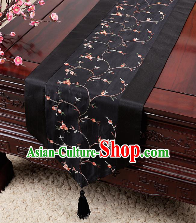 Chinese Traditional Handmade Table Cover Cloth Classical Household Ornament Black Brocade Table Flag