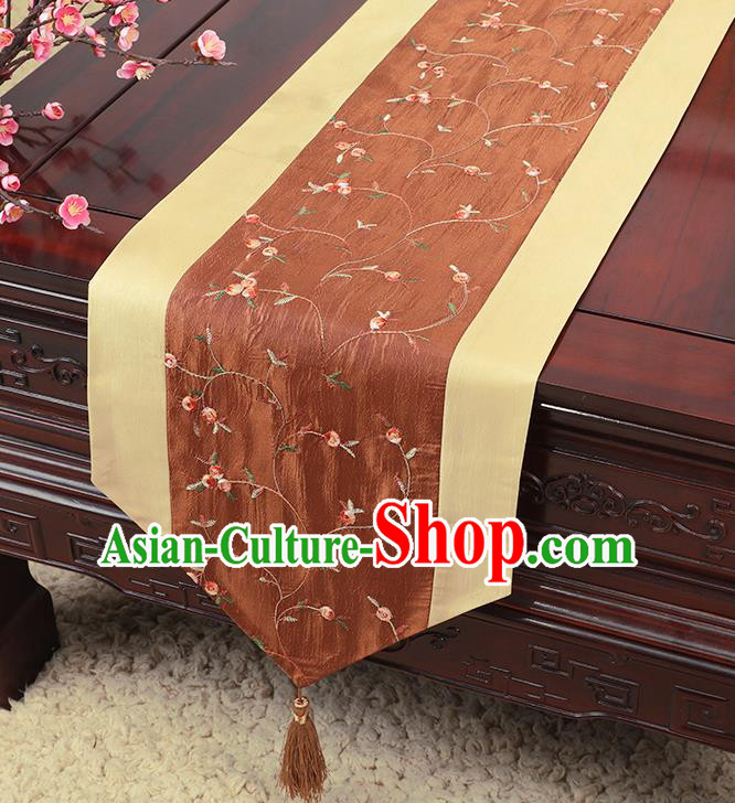 Chinese Traditional Handmade Table Cover Cloth Classical Household Ornament Brown Brocade Table Flag