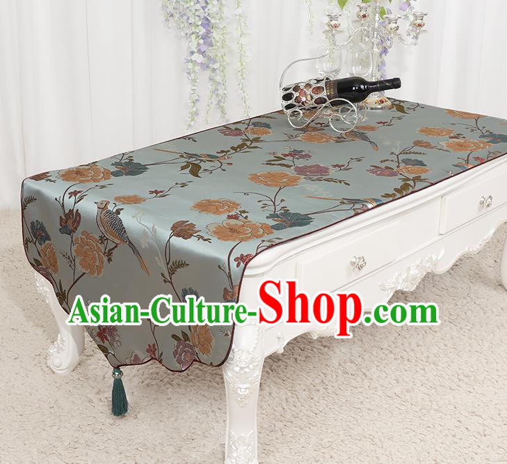 Chinese Classical Light Blue Brocade End Table Cover Traditional Household Handmade Table Cloth