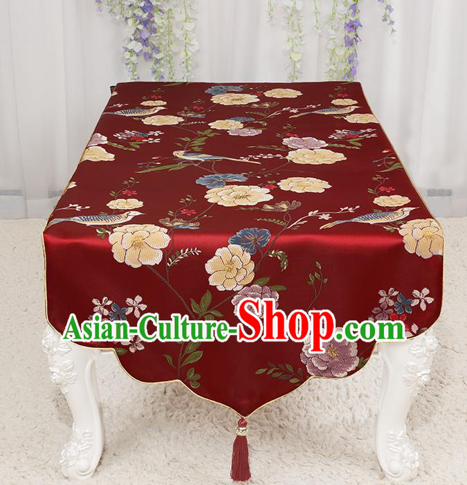 Chinese Classical Wine Red Brocade End Table Cover Traditional Household Handmade Table Cloth