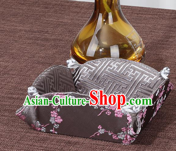 Chinese Traditional Household Accessories Classical Plum Blossom Pattern Grey Brocade Storage Box Candy Tray