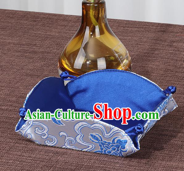 Chinese Traditional Household Accessories Classical Lotus Pattern Blue Brocade Storage Box Candy Tray