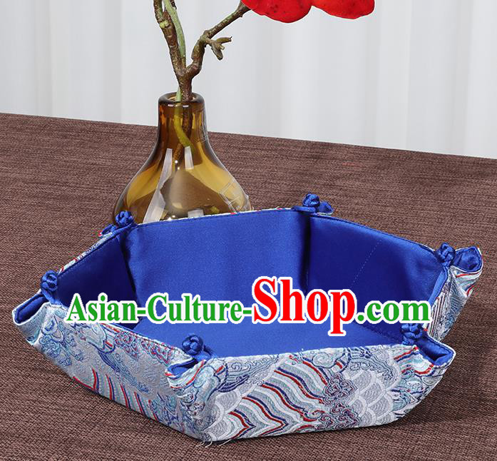 Chinese Traditional Household Accessories Classical Pattern Blue Brocade Storage Box Candy Tray