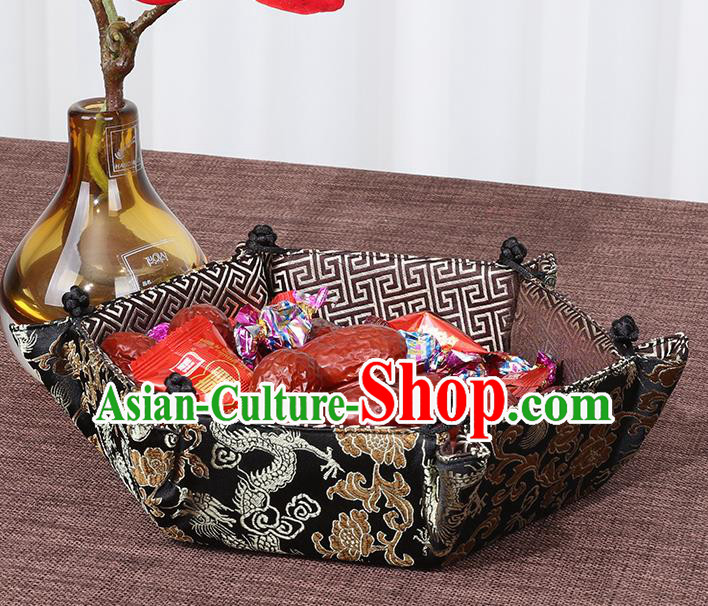 Chinese Traditional Household Accessories Classical Dragon Pattern Black Brocade Storage Box Candy Tray