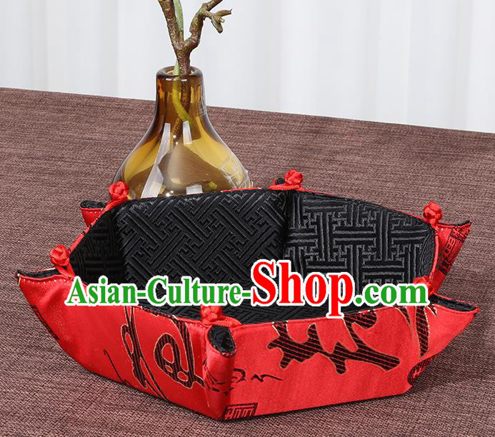 Chinese Traditional Household Accessories Classical Character Pattern Red Brocade Storage Box Candy Tray