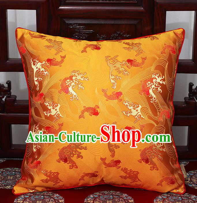 Chinese Classical Household Ornament Traditional Golden Brocade Back Cushion Cover