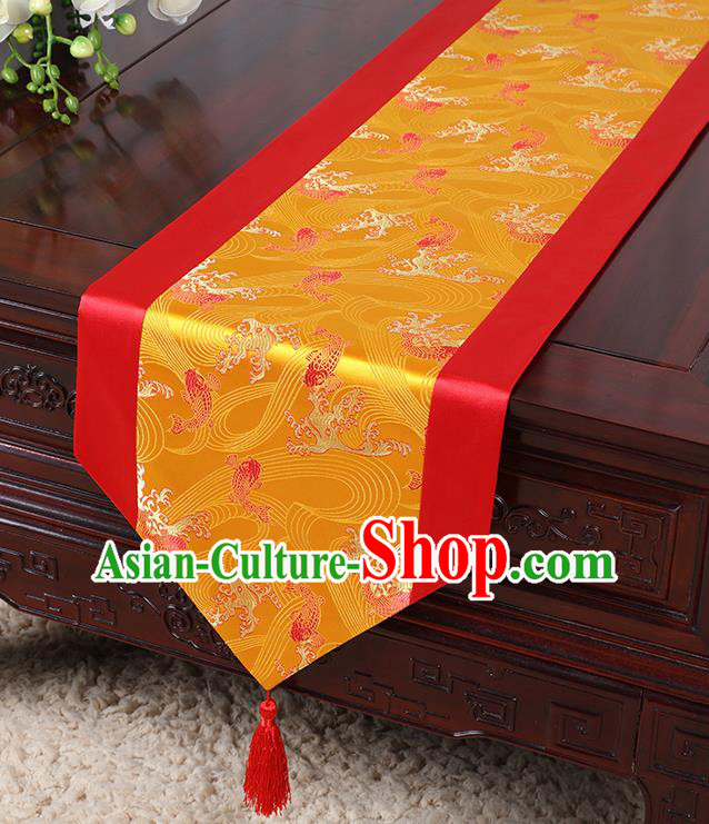 Chinese Traditional Table Cloth Classical Handmade Household Ornament Wave Pattern Red Brocade Table Flag