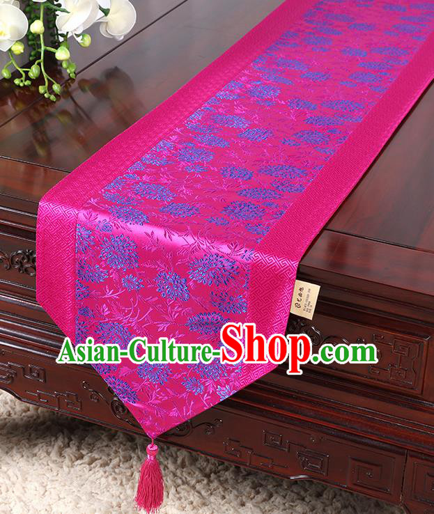 Chinese Traditional Table Cloth Classical Handmade Household Ornament Chrysanthemum Pattern Rosy Brocade Table Flag