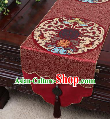 Chinese Traditional Pattern Wine Red Brocade Table Cloth Classical Household Ornament Table Flag