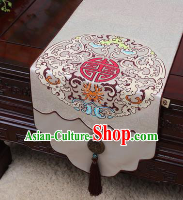 Chinese Traditional Pattern Beige Brocade Table Cloth Classical Household Ornament Table Flag