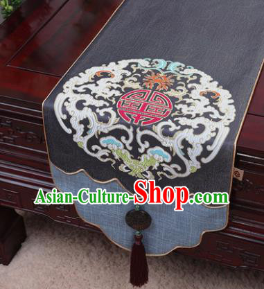 Chinese Traditional Pattern Grey Brocade Table Cloth Classical Household Ornament Table Flag