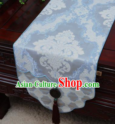 Chinese Traditional Pattern Blue Brocade Table Cloth Classical Household Ornament Table Flag