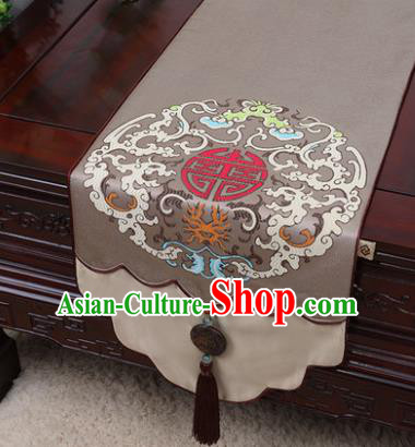 Chinese Traditional Pattern Brown Brocade Table Cloth Classical Household Ornament Table Flag