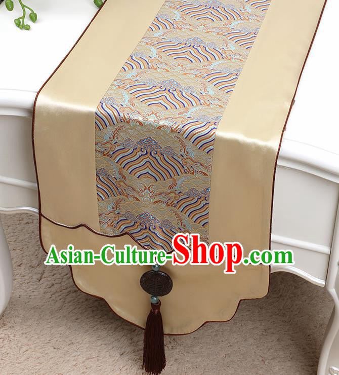 Chinese Traditional Golden Brocade Table Cloth Classical Pattern Household Ornament Table Flag