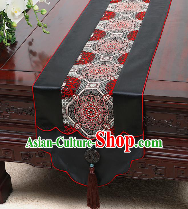 Chinese Traditional Black Brocade Table Cloth Classical Pattern Household Ornament Table Flag