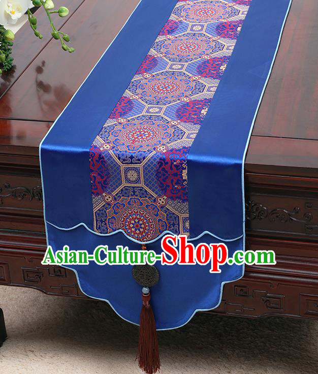 Chinese Traditional Royalblue Brocade Table Cloth Classical Pattern Household Ornament Table Flag