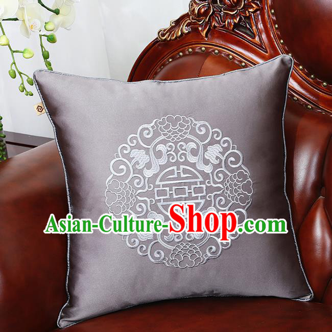 Chinese Traditional Embroidered Grey Brocade Back Cushion Cover Classical Household Ornament