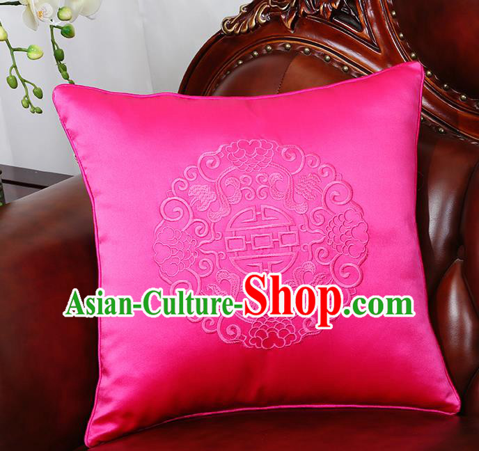 Chinese Traditional Embroidered Rosy Brocade Back Cushion Cover Classical Household Ornament