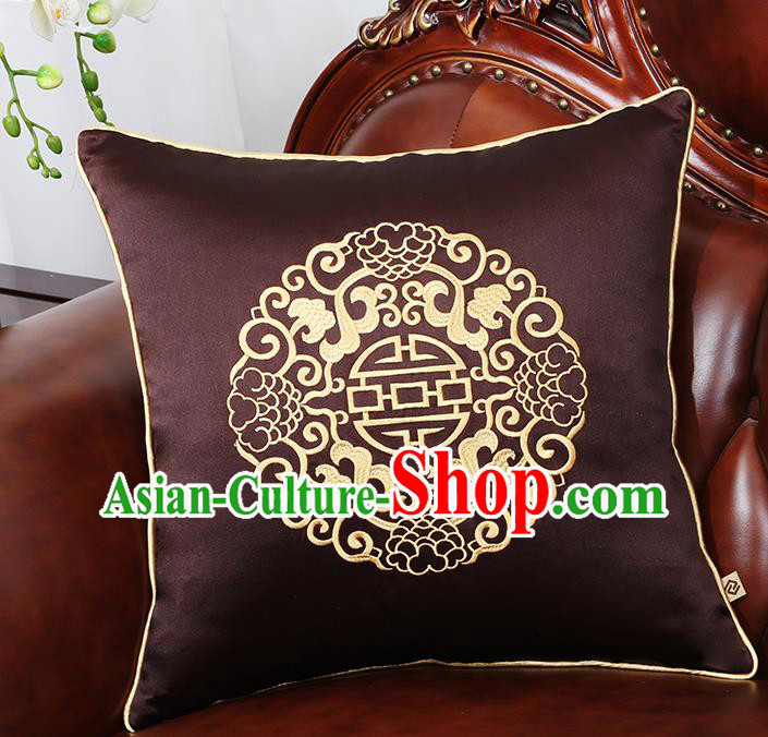 Chinese Traditional Embroidered Deep Brown Brocade Back Cushion Cover Classical Household Ornament
