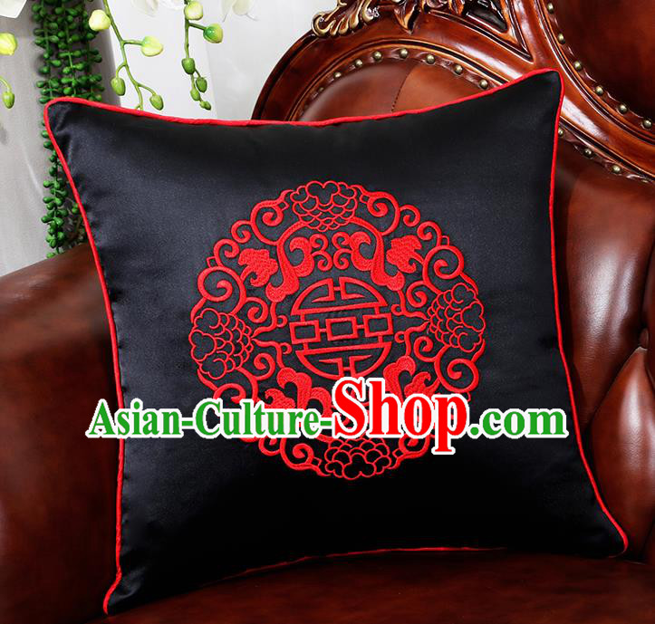 Chinese Traditional Black Brocade Back Cushion Cover Classical Embroidered Household Ornament