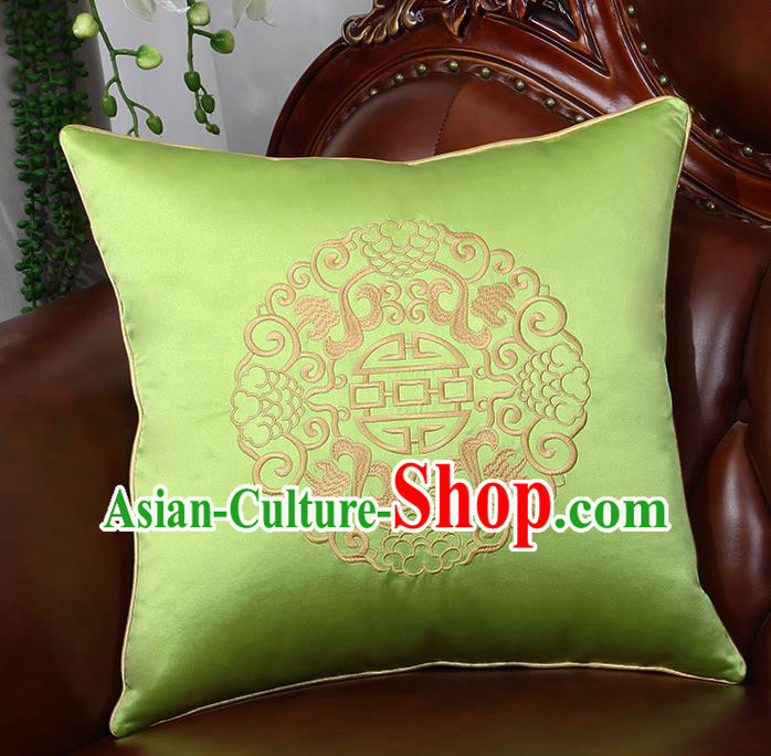 Chinese Traditional Light Green Brocade Back Cushion Cover Classical Embroidered Household Ornament