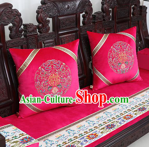 Chinese Traditional Embroidered Lotus Rosy Brocade Back Cushion Cover Classical Household Ornament