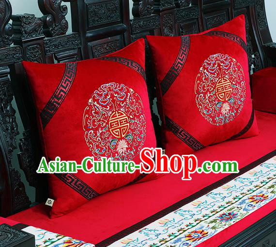 Chinese Traditional Embroidered Lotus Red Brocade Back Cushion Cover Classical Household Ornament