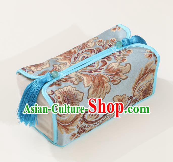 Chinese Traditional Household Accessories Classical Pattern Blue Brocade Paper Box Storage Box Cover