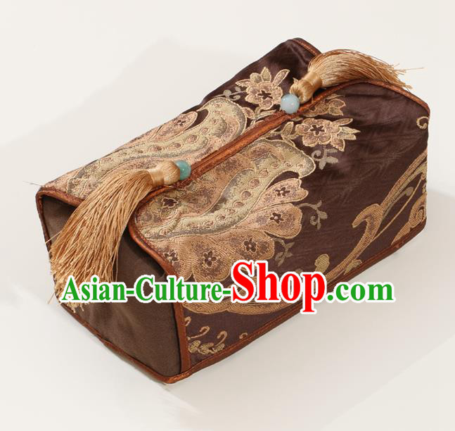 Chinese Traditional Household Accessories Classical Pattern Brown Brocade Paper Box Storage Box Cover