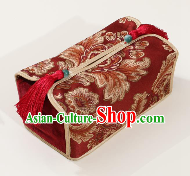 Chinese Traditional Household Accessories Classical Pattern Red Brocade Paper Box Storage Box Cover