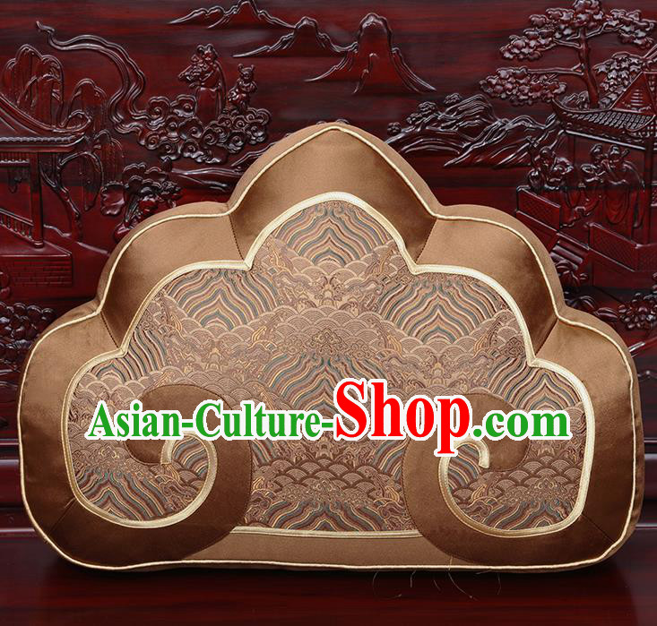 Chinese Traditional Arhat Bed Brown Brocade Back Cushion Cover Classical Household Ornament