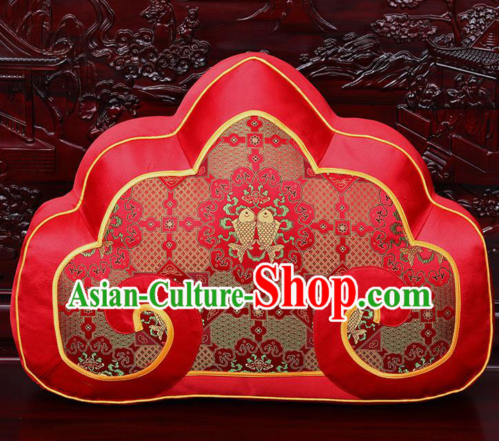 Chinese Traditional Arhat Bed Red Brocade Back Cushion Cover Classical Household Ornament