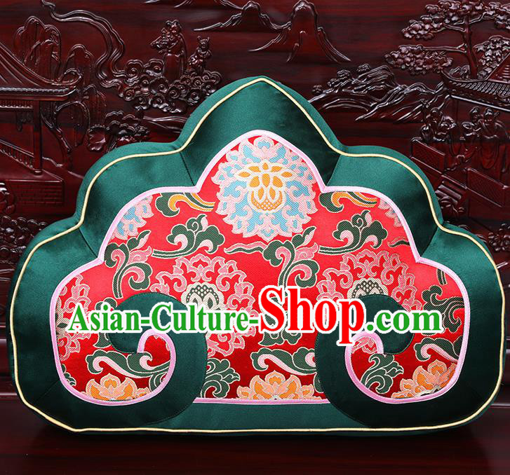 Chinese Traditional Arhat Bed Green Brocade Back Cushion Cover Classical Household Ornament