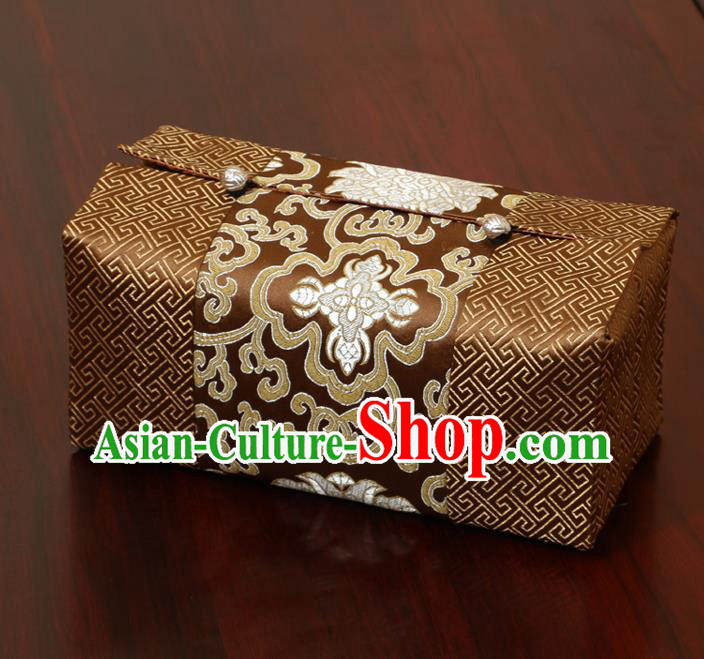 Chinese Traditional Household Accessories Classical Chrysanthemum Pattern Brown Brocade Paper Box Storage Box Cove