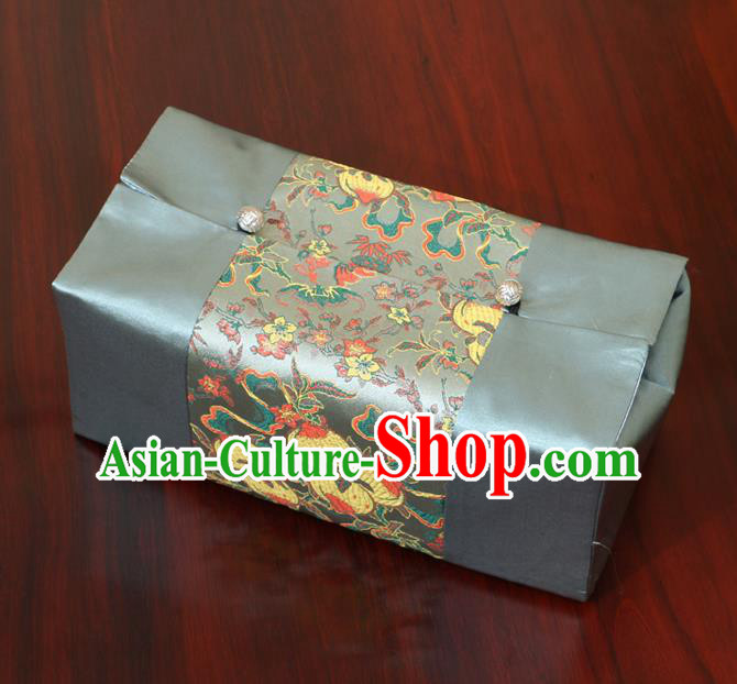 Chinese Traditional Household Accessories Classical Peach Pattern Blue Brocade Paper Box Storage Box Cove