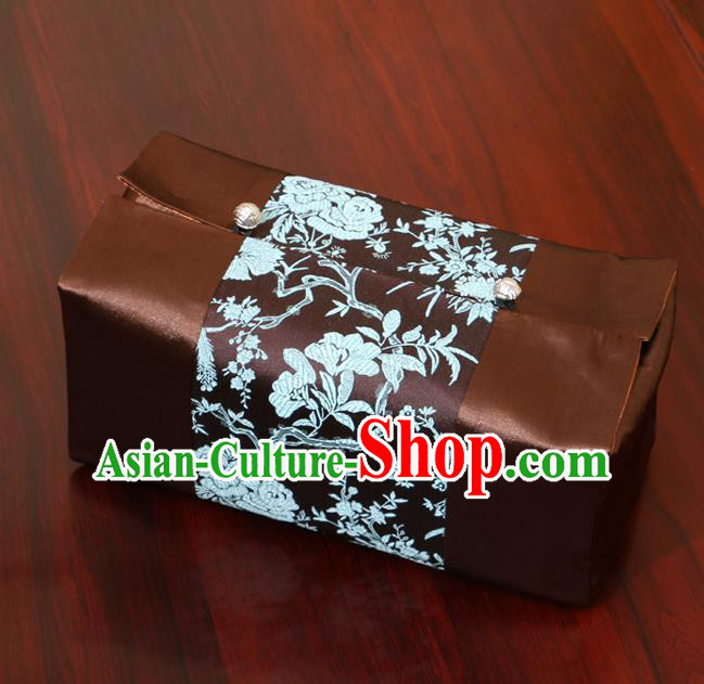 Chinese Traditional Household Accessories Classical Peony Pattern Brown Brocade Paper Box Storage Box Cove