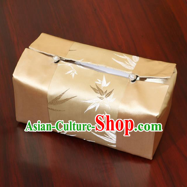 Chinese Traditional Household Accessories Classical Bamboo Pattern Golden Brocade Paper Box Storage Box Cove