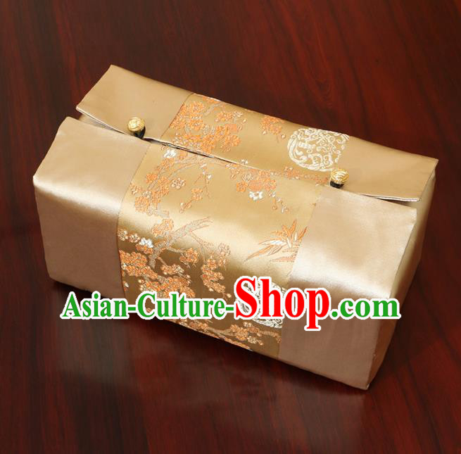 Chinese Traditional Household Accessories Classical Plum Blossom Pattern Golden Brocade Paper Box Storage Box Cove