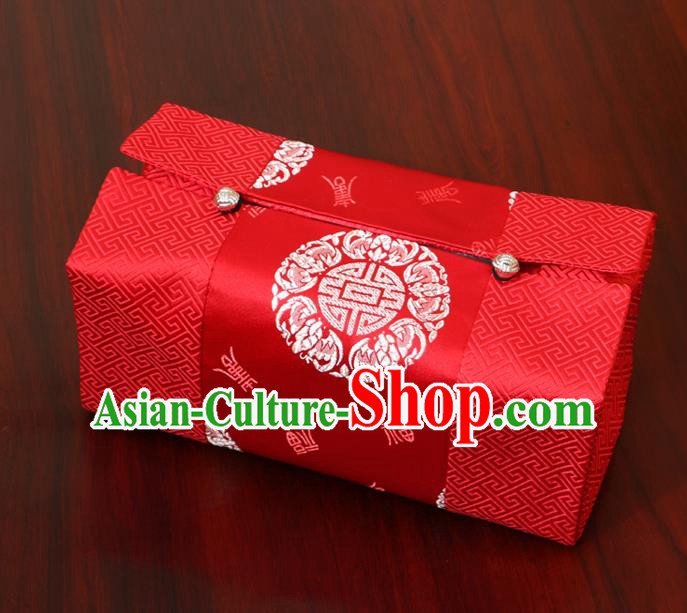 Chinese Traditional Household Accessories Classical Pattern Red Brocade Paper Box Storage Box Cove